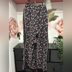 Wide Leg Pants - Navy Blue & Pink Floral - 2X